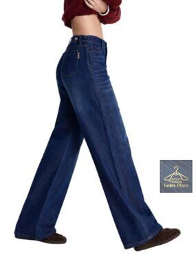High Waisted Baggy Wide Leg Jeans Adjustable Waist No Stretch